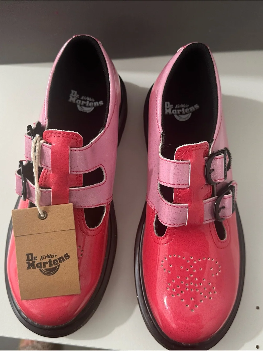 Dr. Martens Pink and Red Heart Mary Jane Kids Shoes